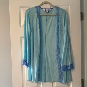 Victoria's Secret Sheer Sky-Blue Robe with Blue Lace Trim